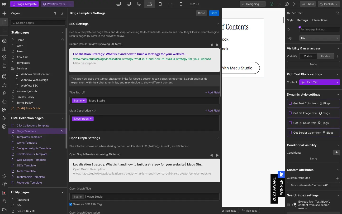 Evaluation of SEO features and marketing tools