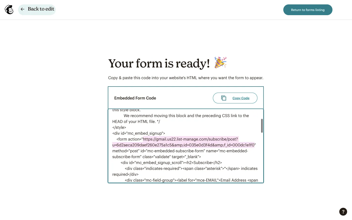 5) Pasting the Action URL in Webflow