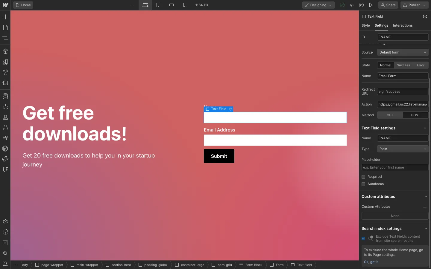 13) Connecting Email Address Field